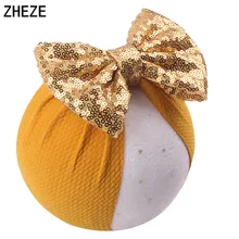 Diadema con lazo de lentejuelas de 5 pulgadas para niña y niño, diadema de tela lisa con gofres, diadema ancha, accesorios para el cabello DIY, 12 unids/lote (2)