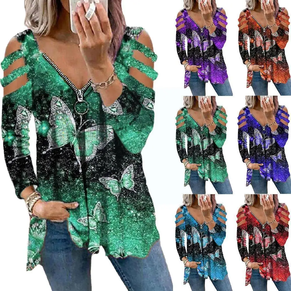 

Women's Print Zip Long Sleeve Tops Strapless New Top Summer Short-sleeved T-shirt Clothing Oversized Shirt T-shir H6b8