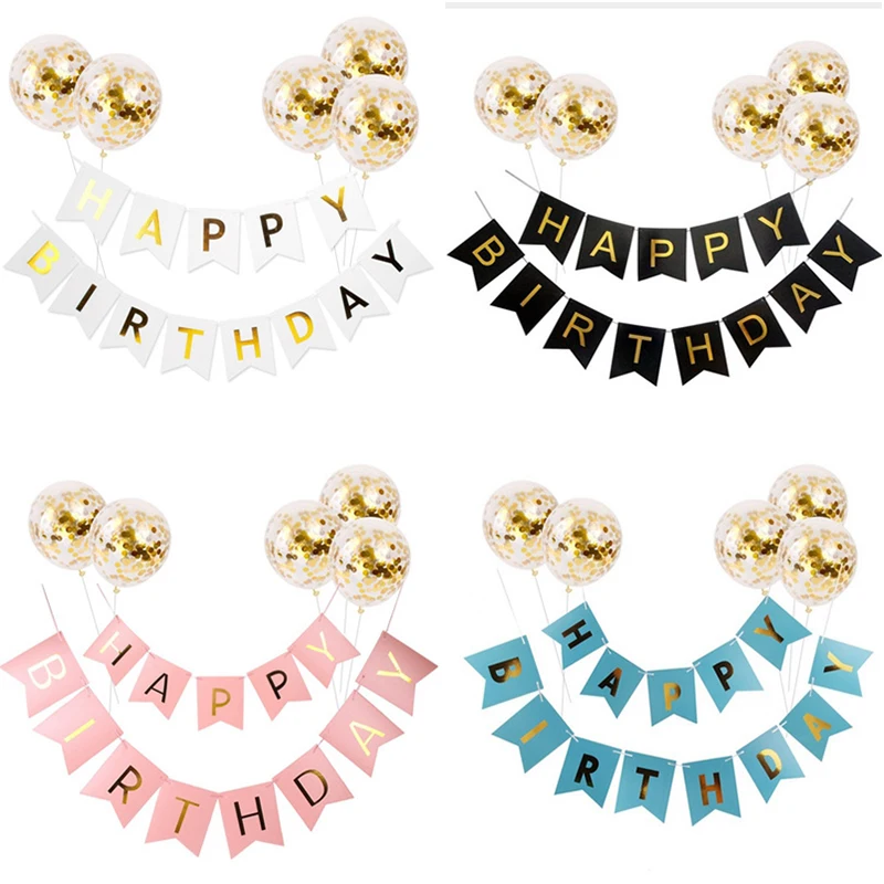 Happy Birthday Banner Paper Bunting Garland Flags Boys Girl Baby Shower Kids Party Decoration Supplies Rose Gold | Дом и сад