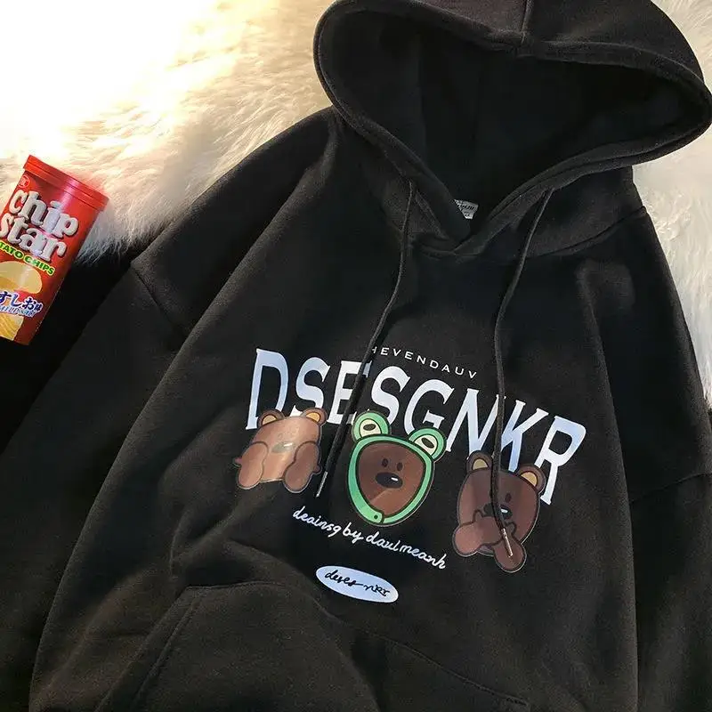 

Уличная одежда в стиле хип-хоп с забавным принтом в виде медведей, толстовки, плюшевые женские зимние топы, кавайная одежда для подростков, корейская мода в стиле Харадзюку