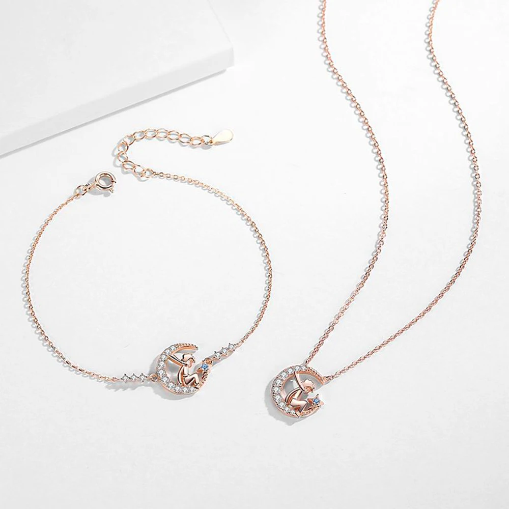 

WHOLEGEM Trendy Little Prince Moon Women Charm Bracelet Exquisite Link Chain Design Female Statement Fine Jewelry Drop Shipping
