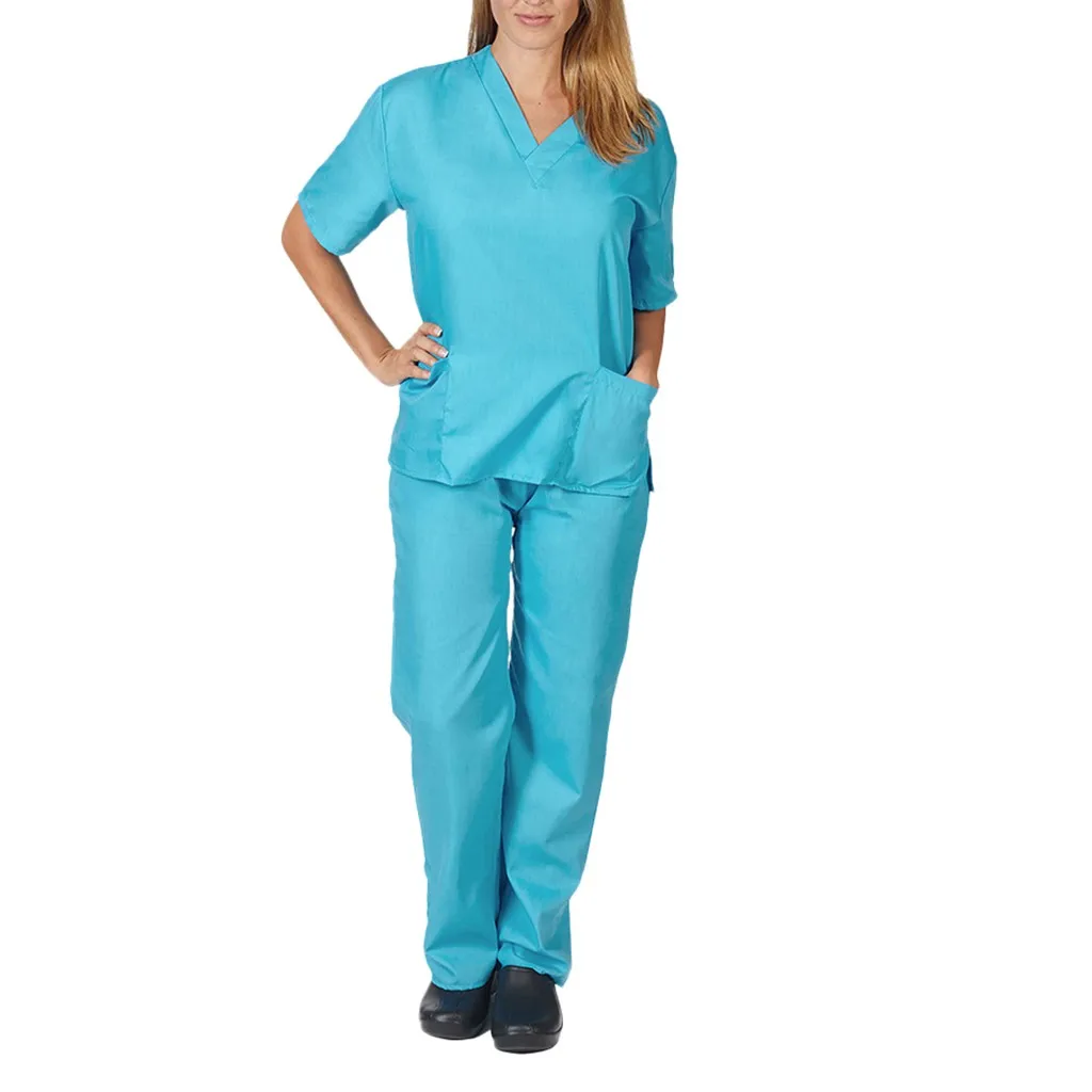 Nurse Uniform Men Women Short Sleeve V-neck Tops+Pants Nursing Working Uniform Set Suit D91023