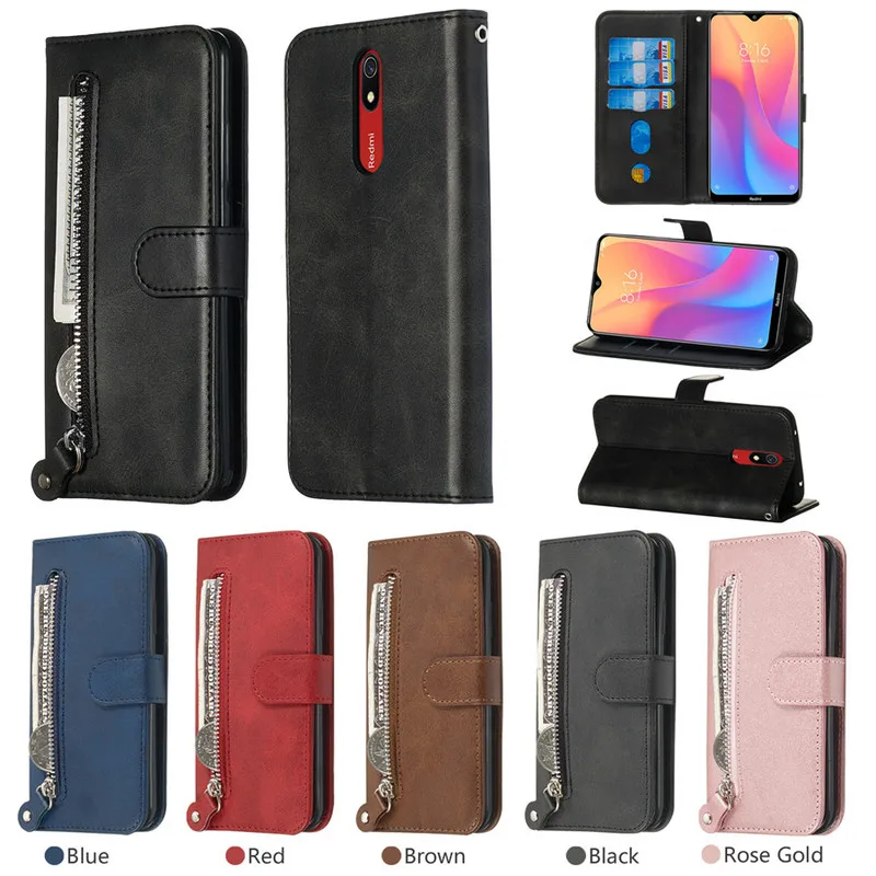 Ретро Чехол кошелек из искусственной воловьей кожи на молнии для Redmi XiaomiMi 7 8 8A 10X K20