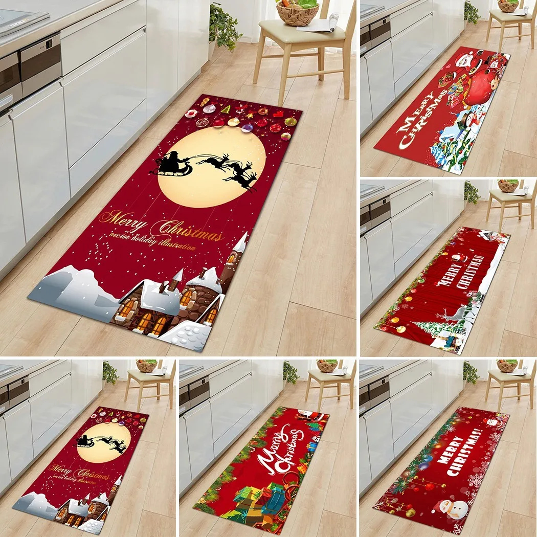 

2021 40*120cm Christmas Carpet Xmas Santa Claus Anti-slip Room Carpet Decorative Rug Non-woven Fabric Christmas Decoration