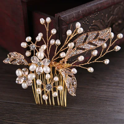 

Flashing Jewelry Golden Silver Rose Gold Rhinestone Pearl Bridal Hair Wedding Elegant Crystal Bridal Hair Comb