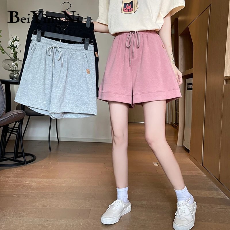 

Beiyingni Fashion Sports Shorts Girls Gym Training Running Loose Shorts Female Plus Size Slim Solid Color Casual Shorts Girls OL