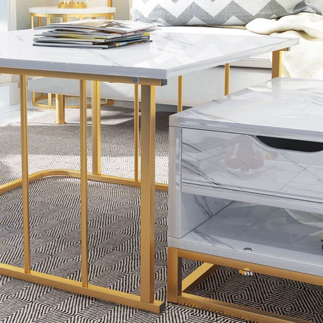 Мраморный узор журнальный столик светлый Роскошный белый черный золотой чайный