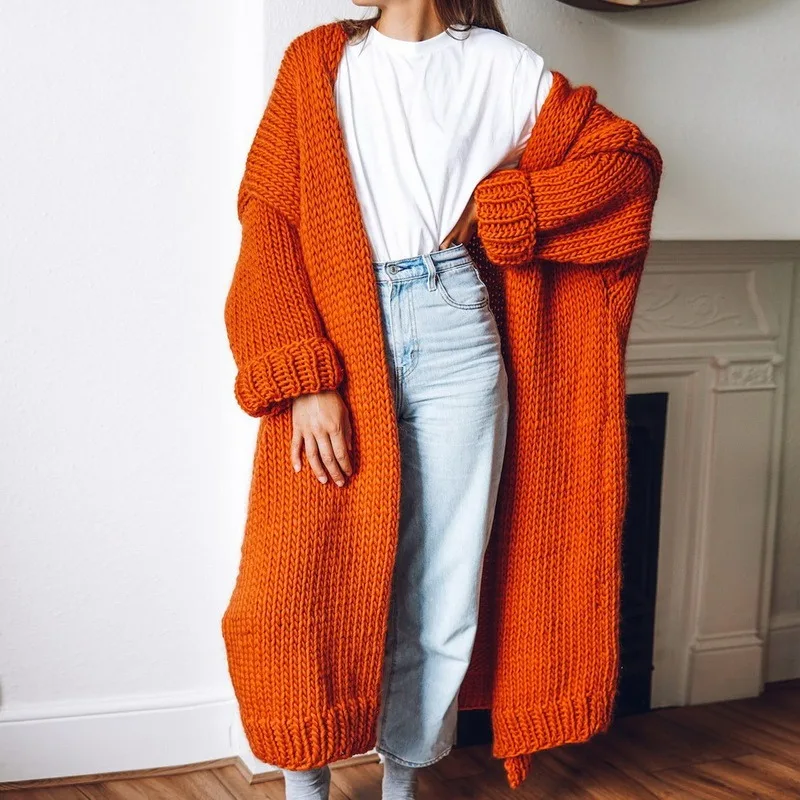 

Oeak Casual Long Knitted Cardigan Women Vintage Loose Sweater Coat Solid Oversized Jumper Outwear Autumn Winter 2021