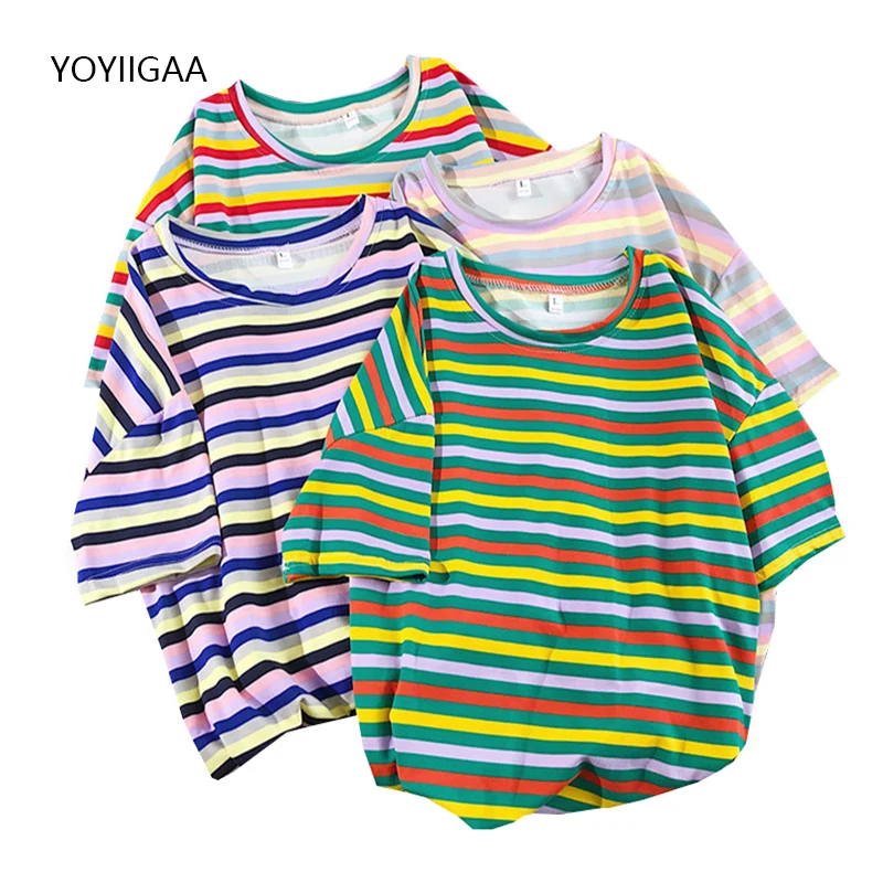

Striped Short Sleeve Women T-shirt Summer Casual Female Tshirts Tops Harajuku Fashion Ladies T Shirt Oversize Top Woman T-shirts
