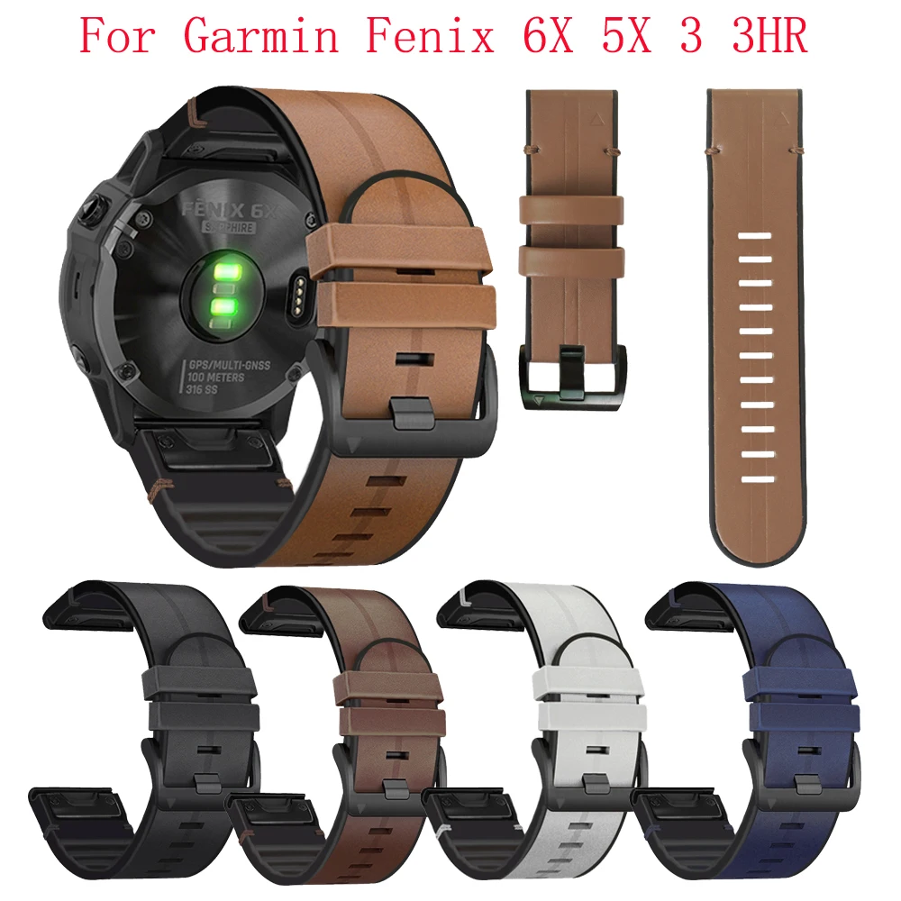 

Новый расстегиваемый ремешок шириной 22 или 26 мм армированный чехол из силикона + кожаный ремешок для наручных часов Garmin Fenix 6x6 Pro 5 5X плюс 3HR Fenix...