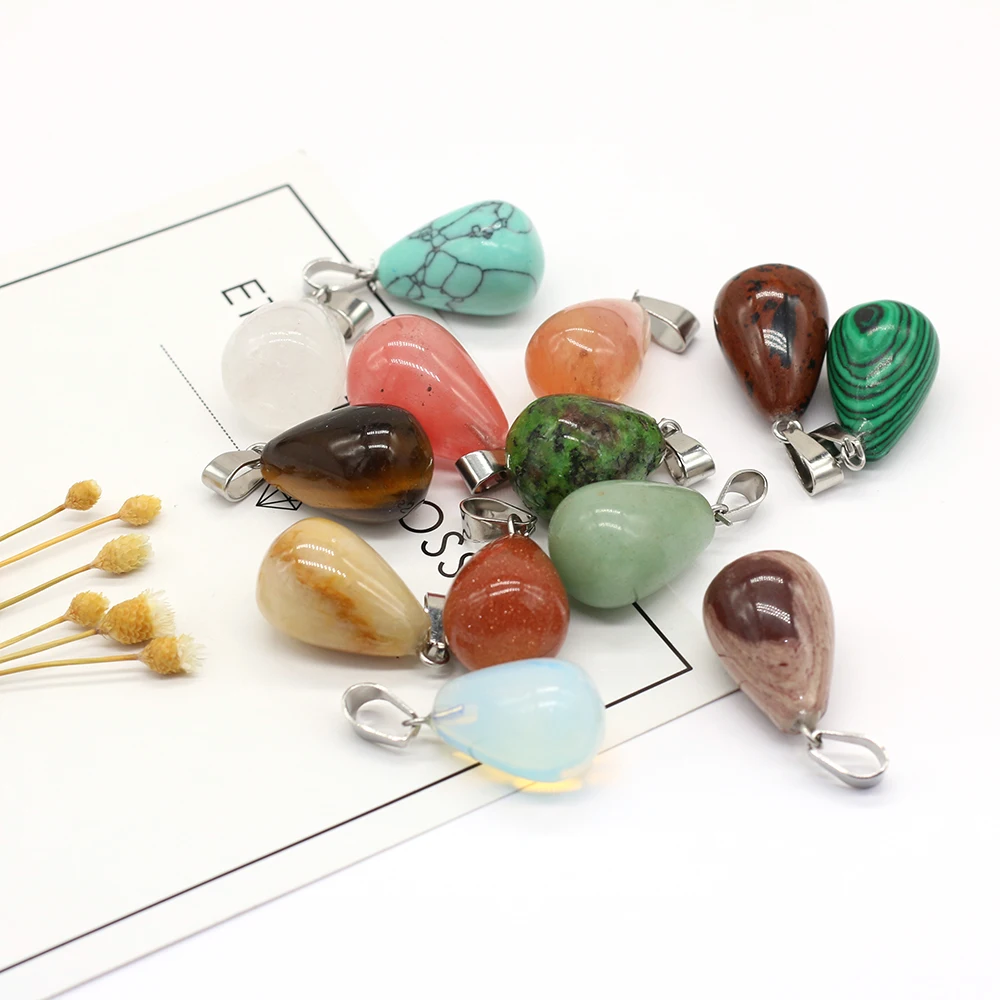 

6pcs Natural Stone Water Drop Shape Epidote Gold Sand Stone Pendant for Women Necklace Accessories Jewelry Making Size 13x22mm