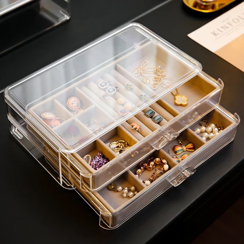 ANFEI New clear 2 layers Jewelry storage drawer box with tray transparent plastic 3 ring C227-2 | Дом и сад