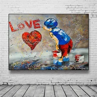 new banksy graffiti poster little boy graffiti love on the wall canvas painting cuadros wall art living room home decor no frame