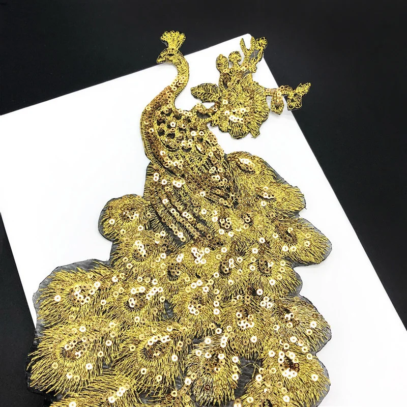 1 шт. большие золотые нашивки с павлиньими блестками вышитые значки для одежды