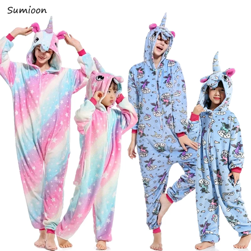 Зимние комбинезоны с животными Детские кигуруми пижамы единорогом одежда для