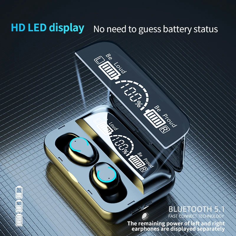 

Bluetooth-compatible Headphone Earphones Charging Box Sports Waterproof Earbuds Headsets With Microphone Flashlight Function