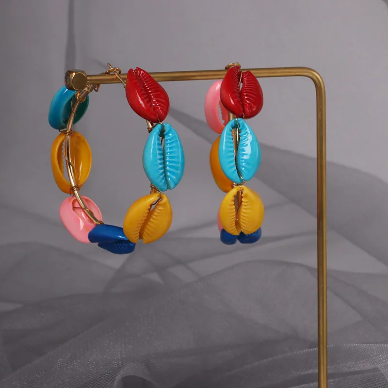 Женские массивные серьги-кольца винтажные разноцветные большие круглые серьги в