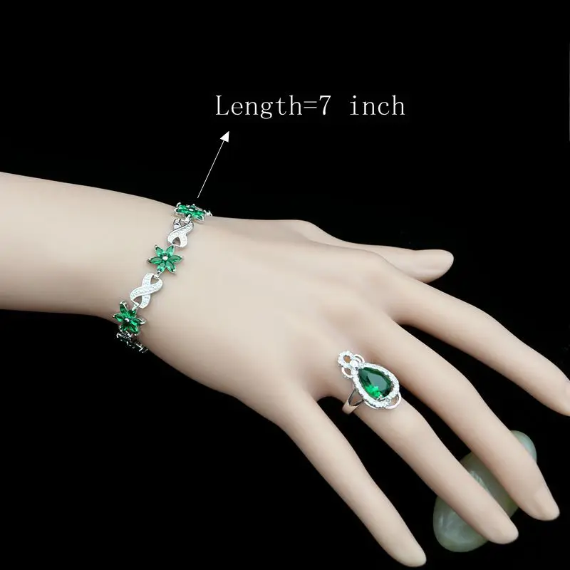 925 Sterling Silver Jewelry Sets For Women Natural Green Cubic Zirconia White Crystal Earrings/Pendant/Necklace/Ring/Bracelet | Украшения и