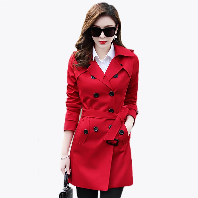 Красная Женская ветровка длинная весна осень 2020 новинка пальто тонкий большой
