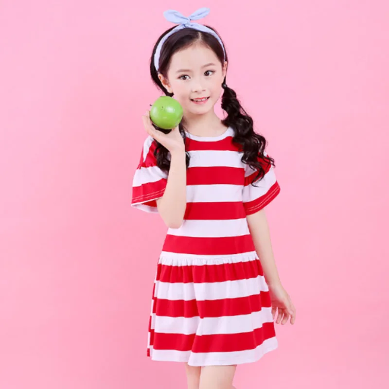 Одежда для девочек платье из хлопка модное Повседневное принцессы в полоску