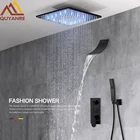 Матовый черный скрытый смеситель для душа, Душевая система Водопад, 3 направления, цифровой дисплей, душевой кран для ванной