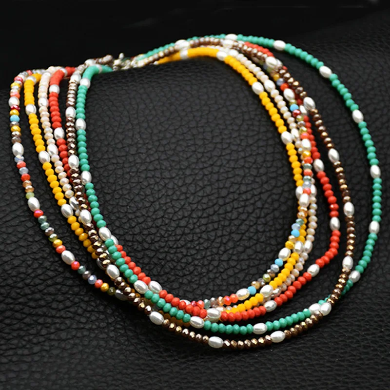

Simple Simulated Pearl Seed Bead Strand Necklace Women Trendy Beach Colorful Handmade Short Choker Jewelry Beach Gift