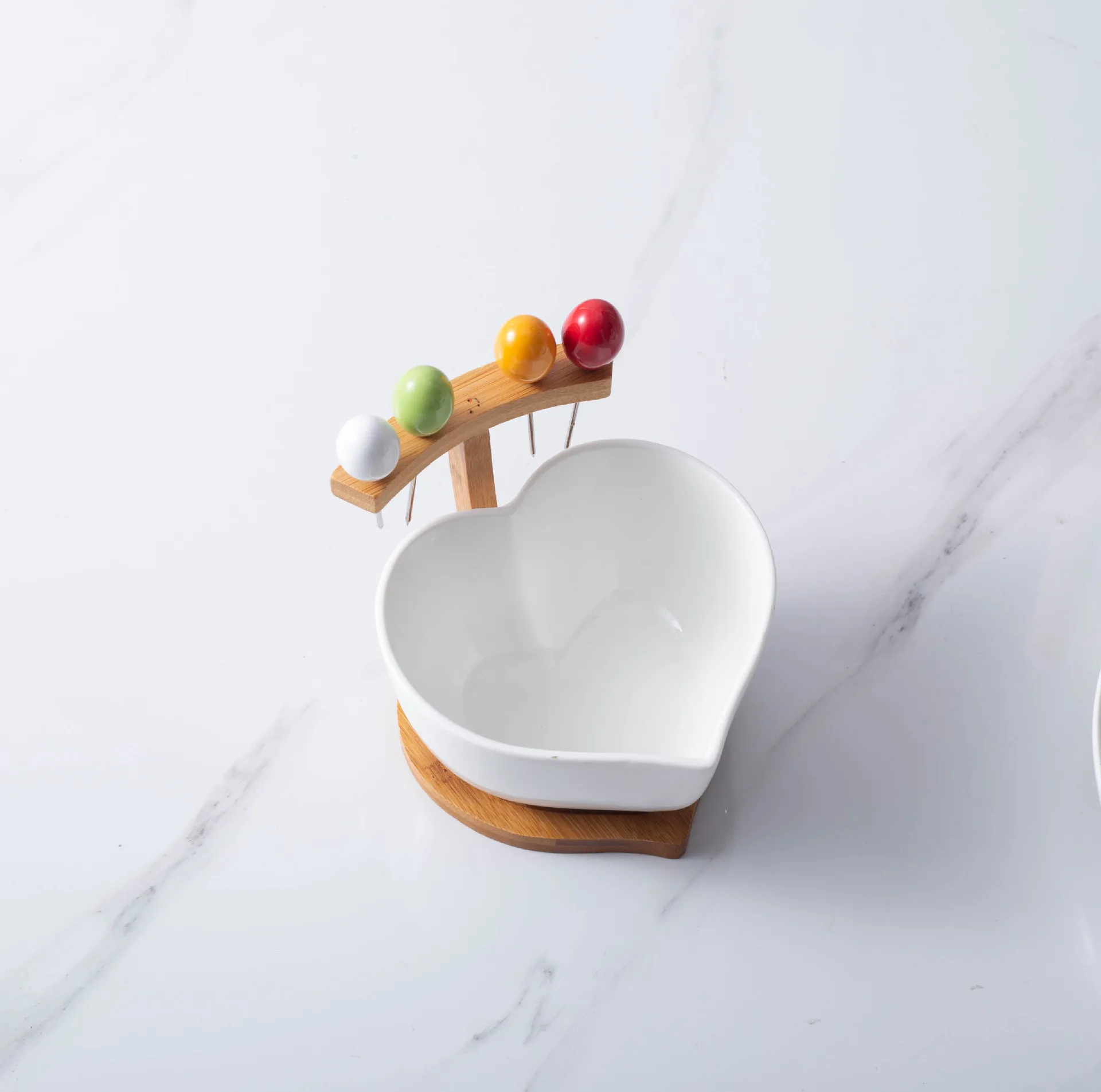 

Creative Heart-Shaped Bamboo Shelf Salad Bowl Western-Style Fruit Bowl Dessert Bowl Western-Style Tableware