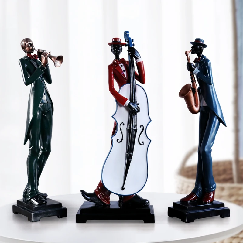 

Resin Craft Negro musician Music Band Statues for Decorations Creative People Ornaments Sculpture Home Decor Desktop Craft Gift