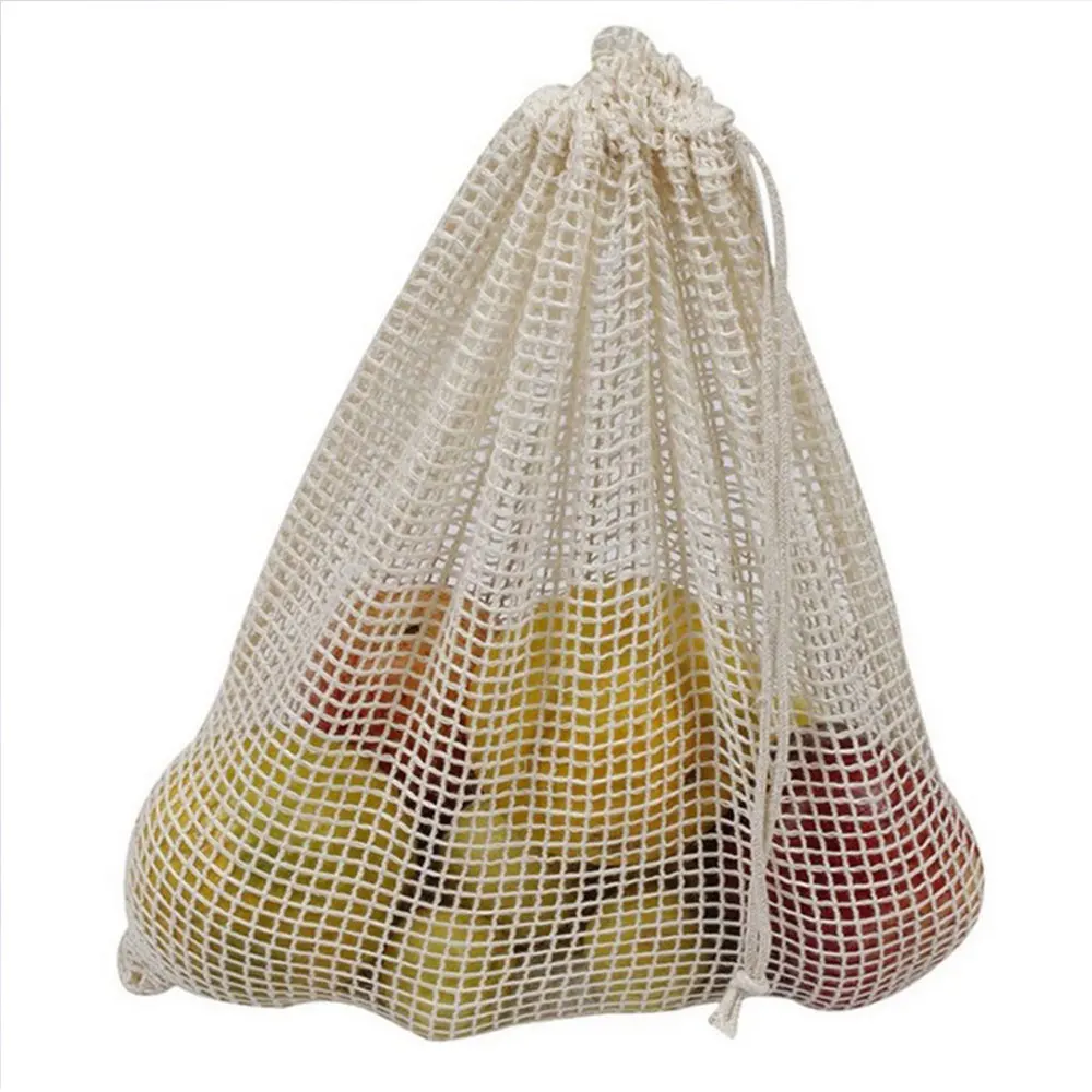 Зеленая сетчатая Хлопковая Сумка для супермаркета сумки с завязками фруктов и