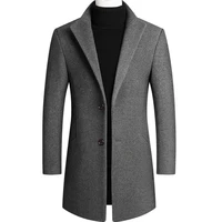 luclesam men mid length single breasted wool blend top coat mens winter thicken warm long jacket giacca uomo elegante