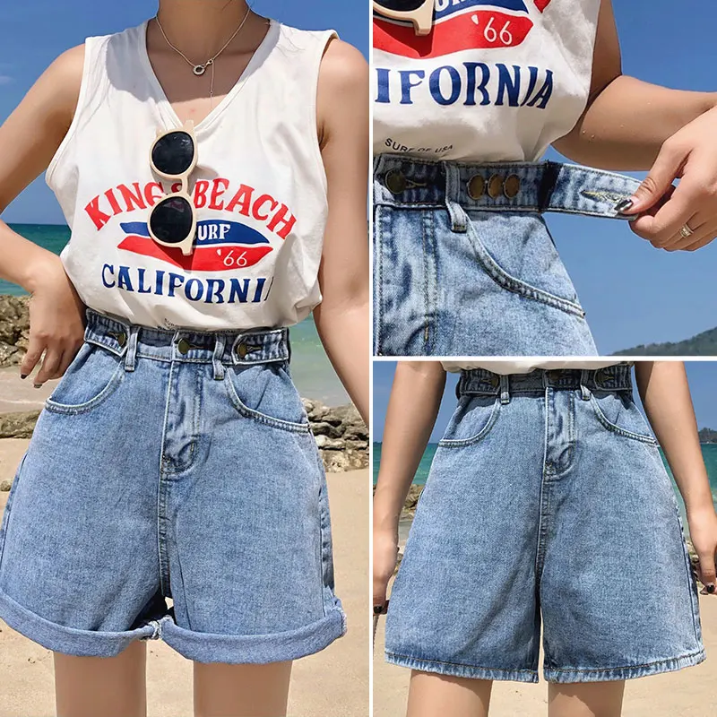 Летние Короткие джинсы для женщин с высокой талией прямые короткие облегающие