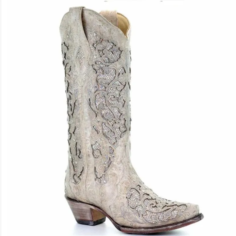 

High quality women's boots crystal soft white elegant fashion boots 2021 new women's mid-tube boots pointed casual nude boots