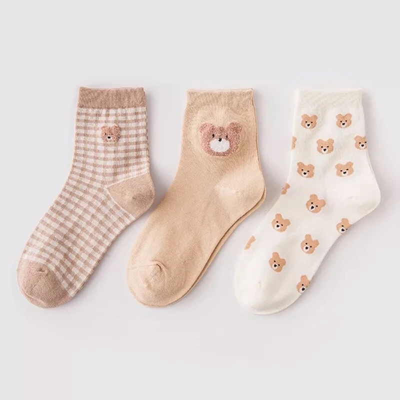 3 Pairs Women Socks Spring Soft Cotton Cartoon Design High Quality Pink Lolita Sweet Girl's Kawaii Cute Woman Socks Set