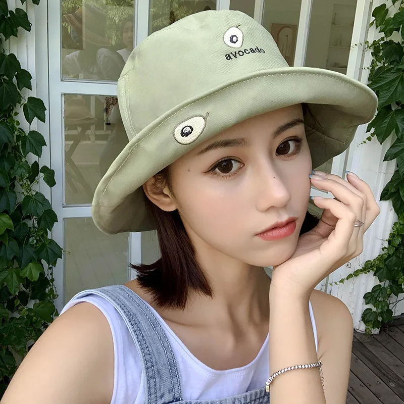 Oloey Avocado Fruit Element Embroidery Cute Bucket Hats Women Summer Solid Sweet Letters Sun Hat Femme Big Brim Fisherman | Аксессуары