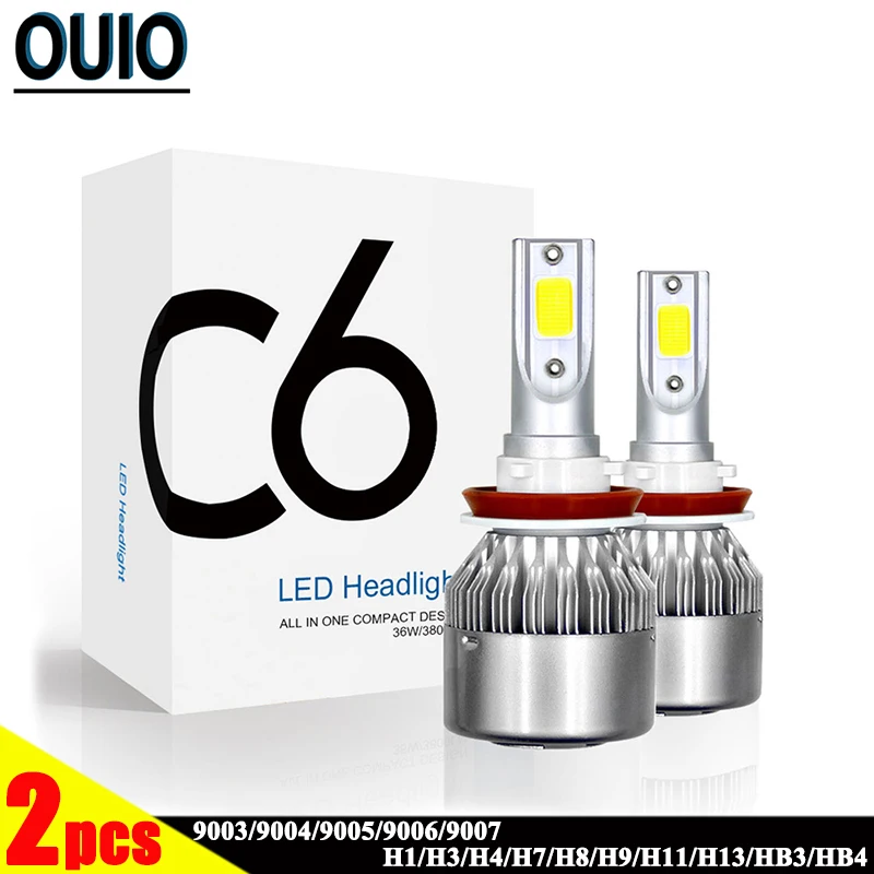 1pair C6 LED Car Headlight Bulbs Led Lamp for Auto 7200LM 72W COB Chip Fog Lights 12V 6000k H1 H3 H4 H7 H13 9004 9005 9006 HB3 | Автомобили