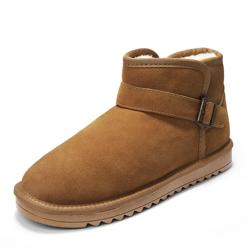 Зимние ботинки унисекс с пряжкой Мужская обувь из воловьей кожи шерстяной