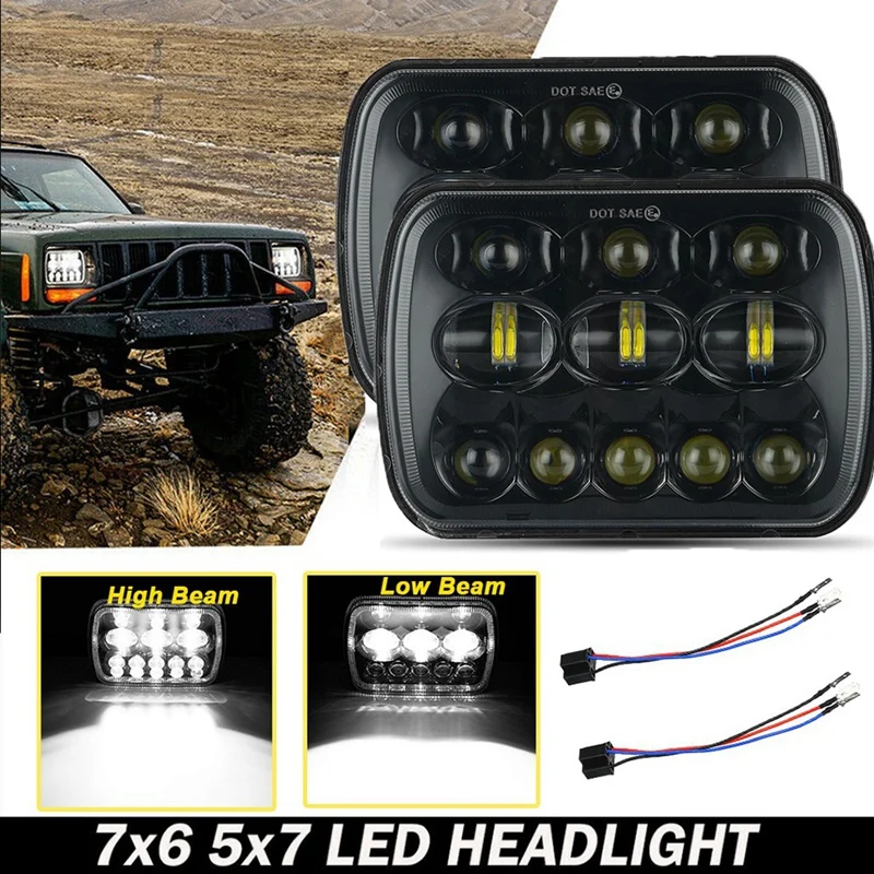 

2PCS 5X7 7X6 Led Headlights From,H6054 Head Light Lamp Assembly for JEEP Wrangler YJ XJ, Cherokee XJ, Safari, Savana