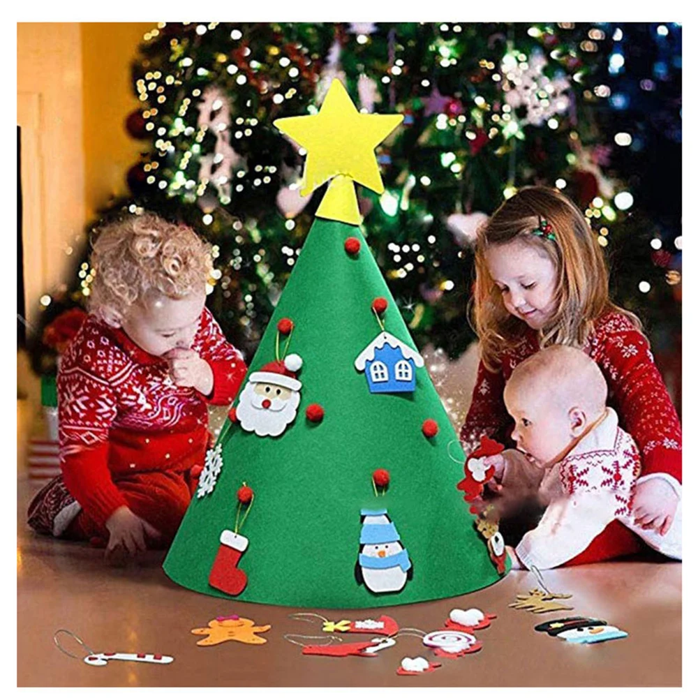 

DIY войлочная Рождественская елка, снеговик, украшения, разноцветные рождественские настенные украшения, рождественские подарки для малень...