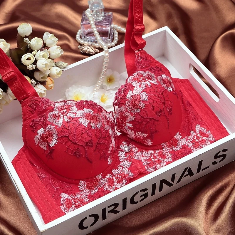 Женский бюстгальтер пуш ап с вышивкой модное хлопковое нижнее белье большого