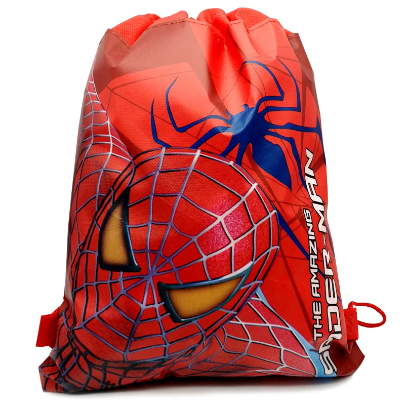 12pcs/lot Spiderman Theme Happy Birthday Event Party Non-woven Fabrics Drawstring Gifts Bag Baby Shower Decorations Red Mochila