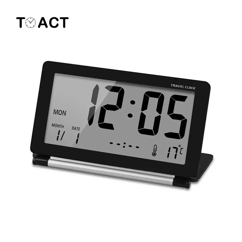 

Travel Clock LED Digital Alarm Clocks Multifunction Silent Electronic LCD Large Screen Folding Desk Watch Temperature Date Time