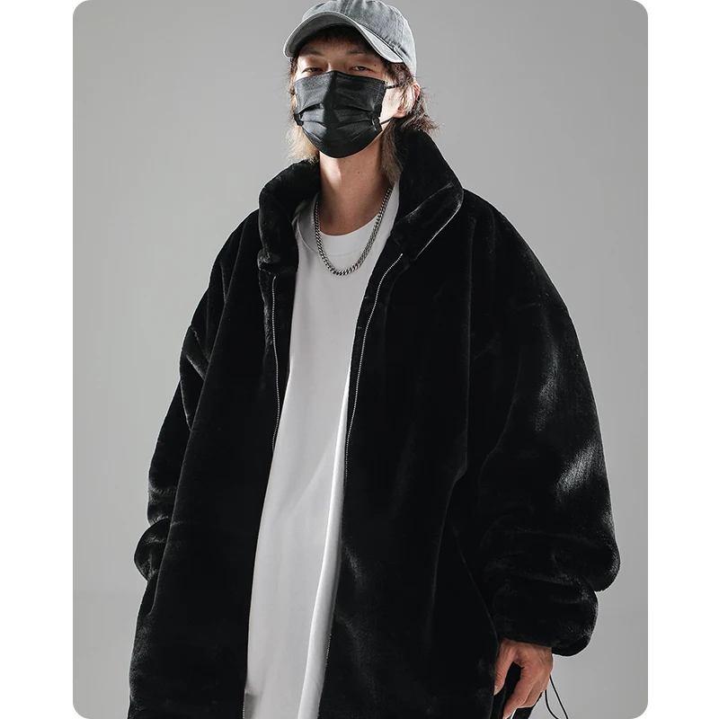 

Fleece Heavyweight Men's clothes winter varsity jackets Harajuku Hiphop streetwear High street oversize Embroidery Stand collar
