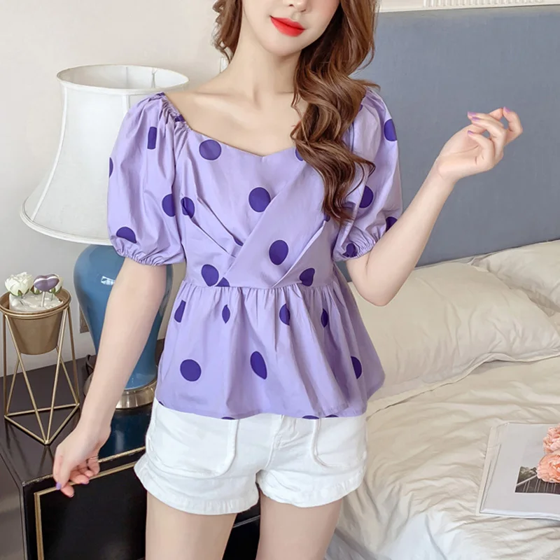 Женская рубашка с коротким рукавом VSUE летняя пышными рукавами и