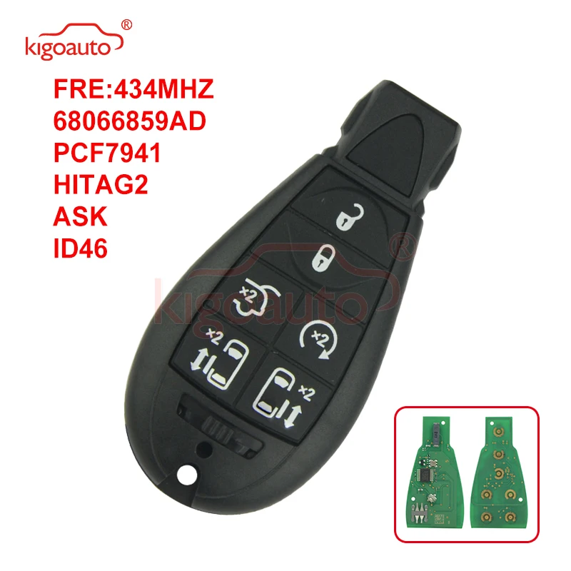 

Kigoauto #10 68066859AD Fobik key remote 6 button 434Mhz for Chrysler Voyager Jeep Cherokee for Dodge Caliber Journey