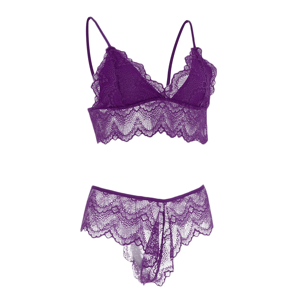 

Bra Lingerie G-string Thong Set Mesh Bralette Women Lace Trim Soft Bras