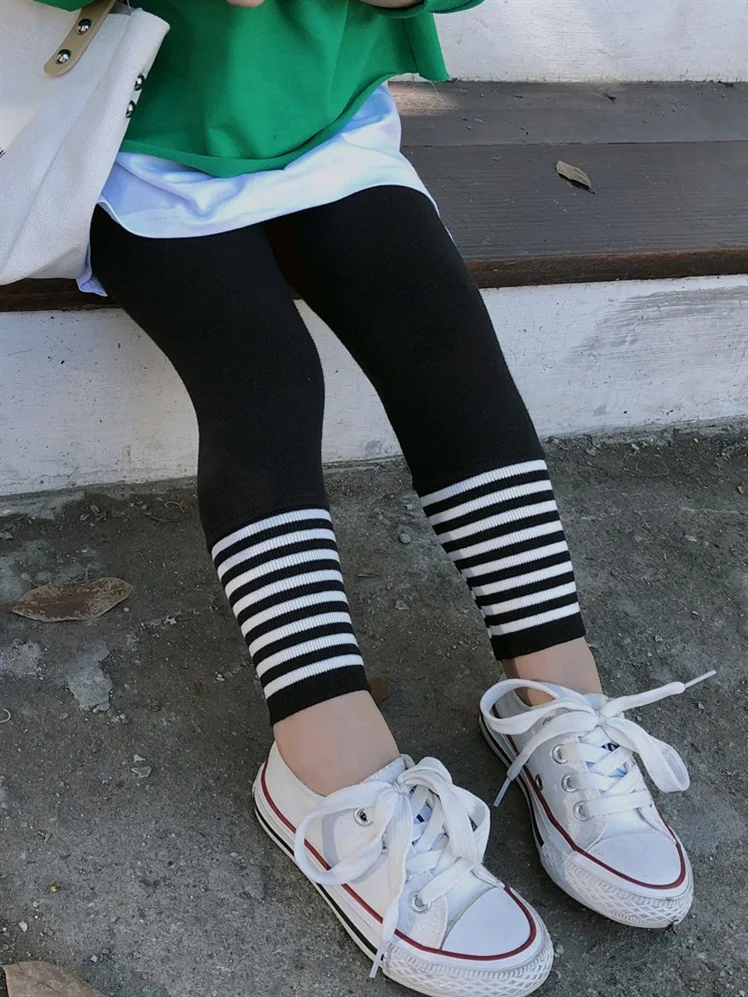 

Girls Striped Leggings New Children's Casual Pants Girls Cotton Sitching Sports Trousers