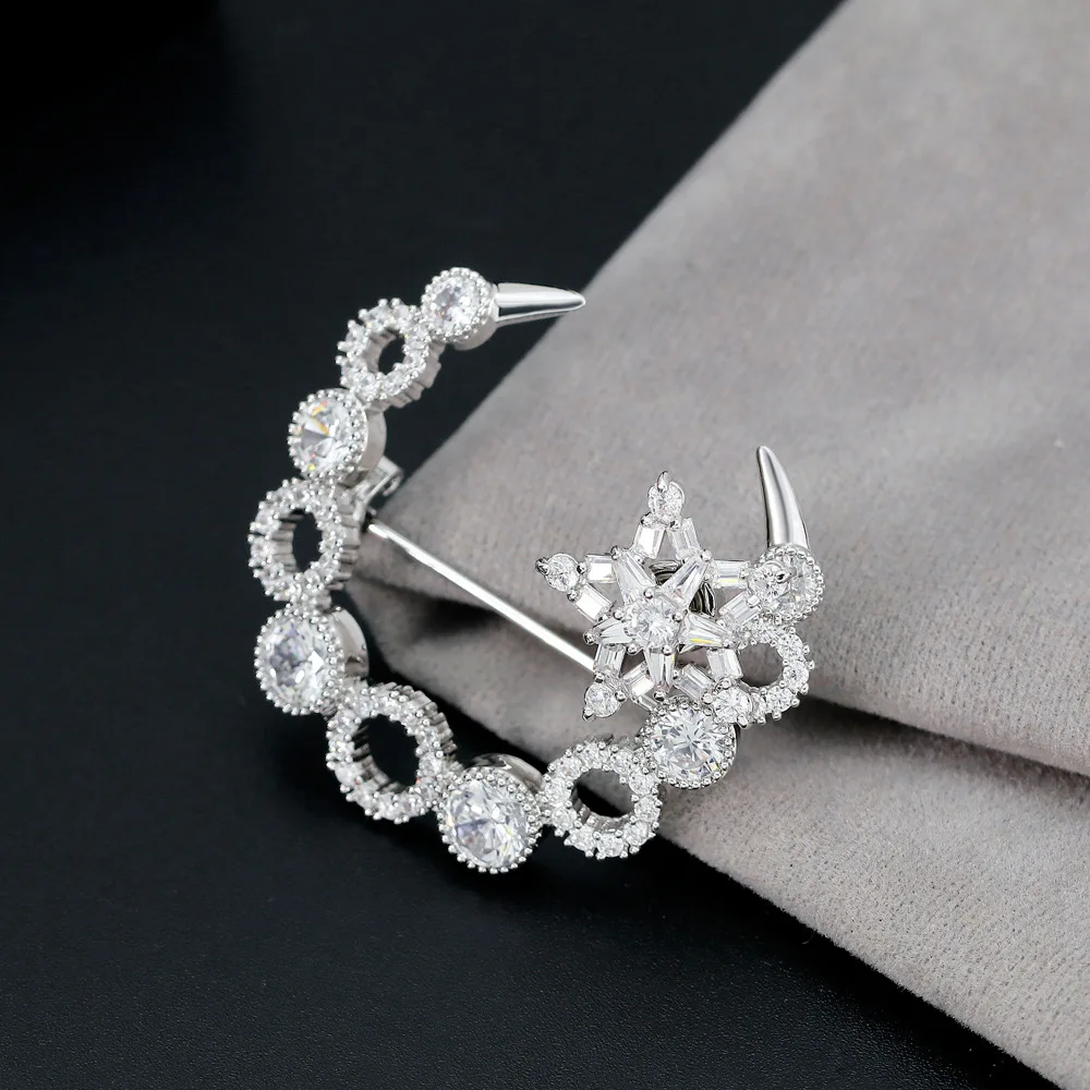 Модные сверкающие фианиты AAA звезда и лунная брошь булавки металлические