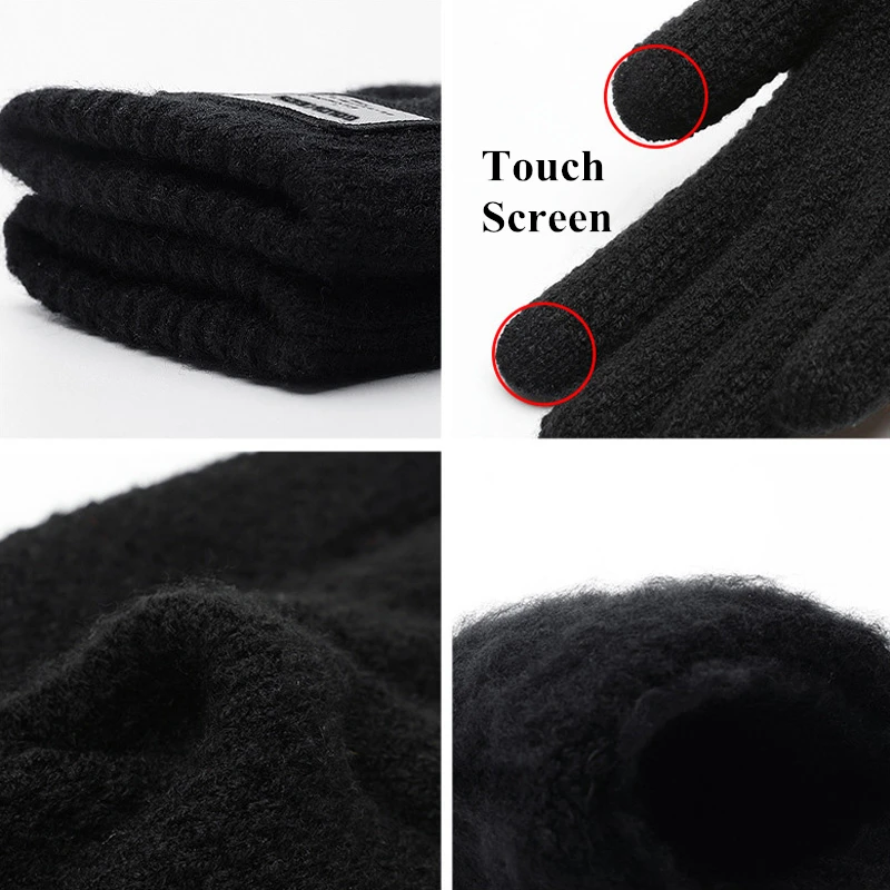 

Winter Men Knitted Gloves Touch Screen High Quality Male Mitten Thicken Warm Wool Cashmere Solid Men Business Gloves Autumn