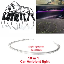 10 in 1 RGB LED Atmosphere Car Light Interior Ambient Light Acrylic Fiber Optic Strips Light by App Control DIY Music car lights