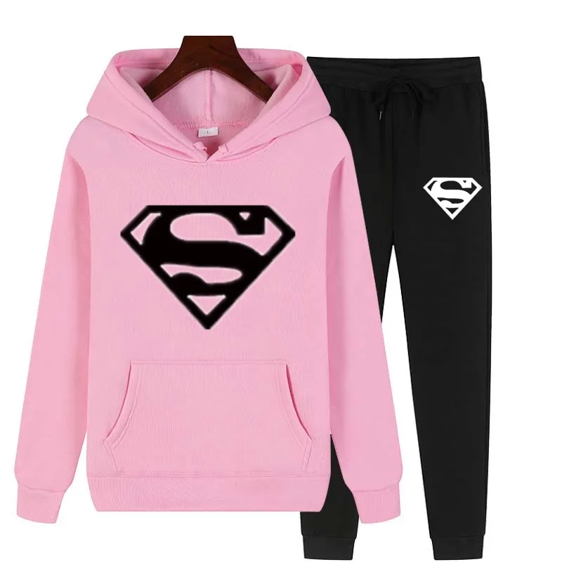 

Fashion New Ladies Print Winter Hoodie Suit Pullover Sweatshirt Casual Sports Trousers Men's Sportswear Winter Warm 2 Suits